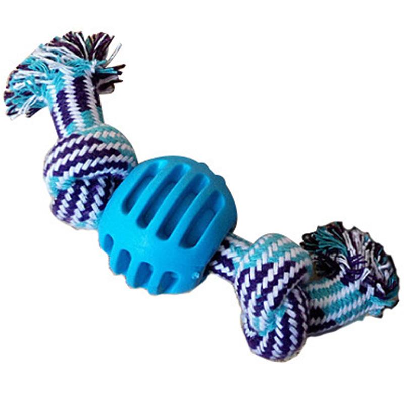 Doudele ball on rope dog toy - rubber ball for dog, fetch and chew