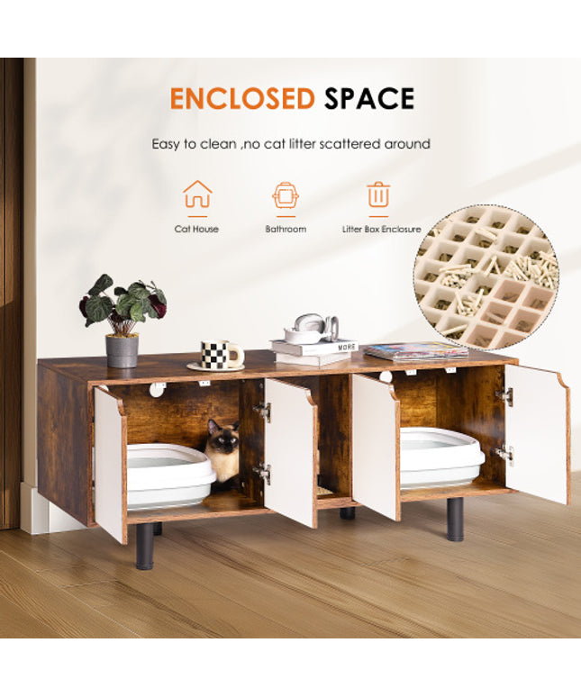 Modern Wooden Double Cat Litter Box Enclosure Cabinet