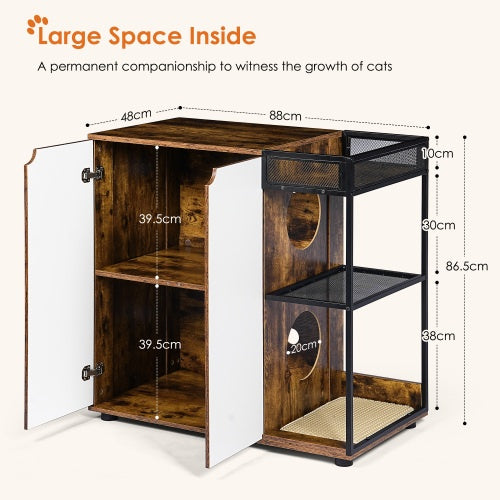 Litter Box Enclosure For 2 Cats.Cat Litter Box Furniture,Enclosed Cat Litter Boxes,Cat Furniture Cabinet,Rustic Brown