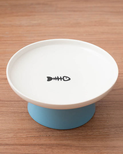 Blue ceramic cat bowl.