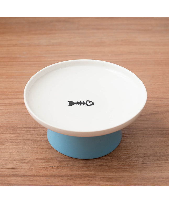 Blue ceramic cat bowl.