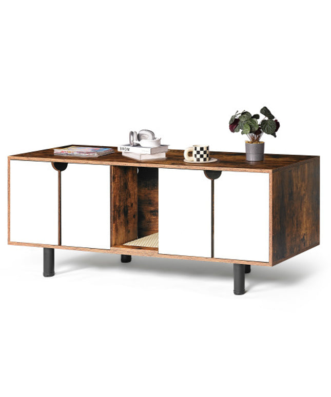 Modern Wooden Double Cat Litter Box Enclosure Cabinet