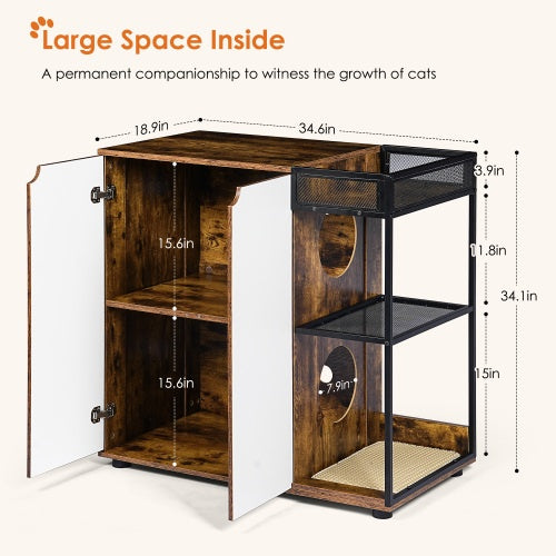 Litter Box Enclosure For 2 Cats.Cat Litter Box Furniture,Enclosed Cat Litter Boxes,Cat Furniture Cabinet,Rustic Brown