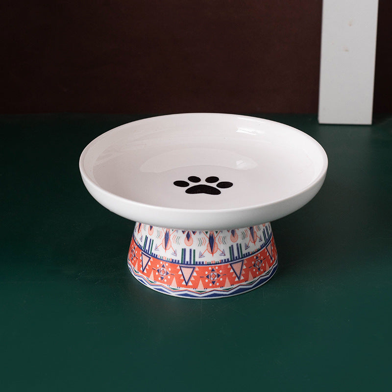 Bohemian Ceramic Extra Wide Raised Cat Food Bowl
