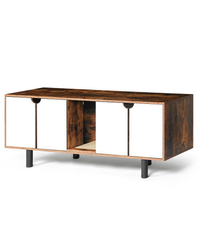 Modern Wooden Double Cat Litter Box Enclosure Cabinet
