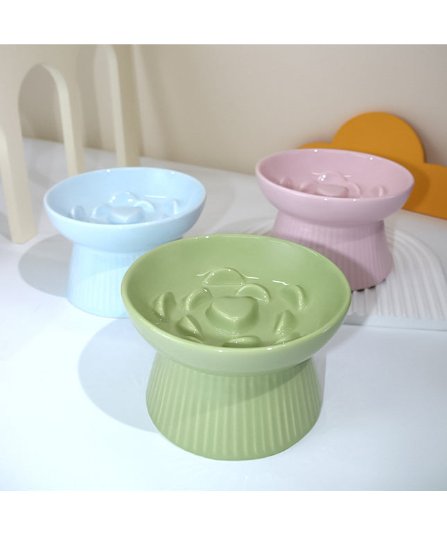 Candy Colored Elevated Ceramic Slow Feeder Bowl