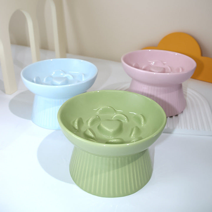 Candy Colored Elevated Ceramic Slow Feeder Bowl