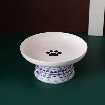 Bohemian Ceramic Extra Wide Raised Cat Food Bowl