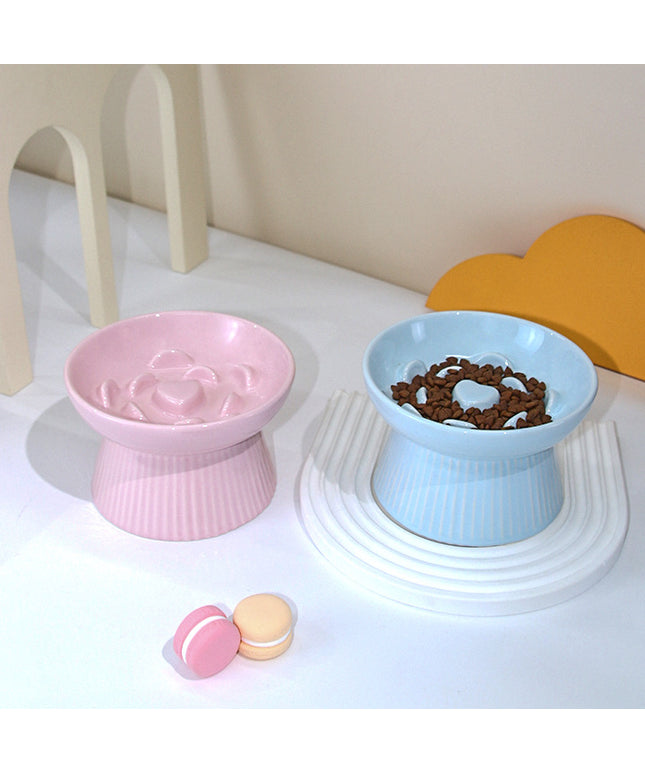 Candy Colored Elevated Ceramic Slow Feeder Bowl