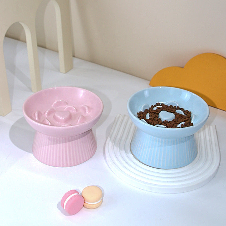 Candy Colored Elevated Ceramic Slow Feeder Bowl