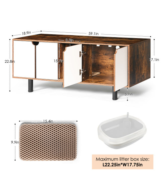 Modern Wooden Double Cat Litter Box Enclosure Cabinet