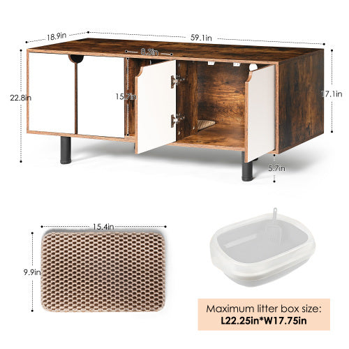 Modern Wooden Double Cat Litter Box Enclosure Cabinet