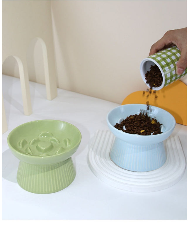 Candy Colored Elevated Ceramic Slow Feeder Bowl
