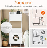 Litter Box Enclosure With Shelves And Doors White Wooden Hidden Cat Litter Box Furniture Industrial Indoor Cat House Washroom Pet Crate Storage Cabinet