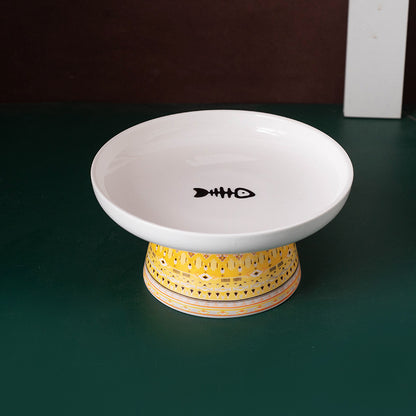 Bohemian Ceramic Extra Wide Raised Cat Food Bowl