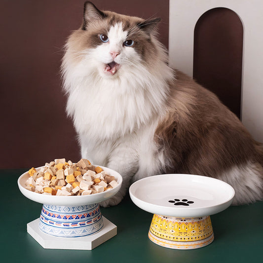 Bohemian Ceramic Extra Wide Raised Cat Food Bowl