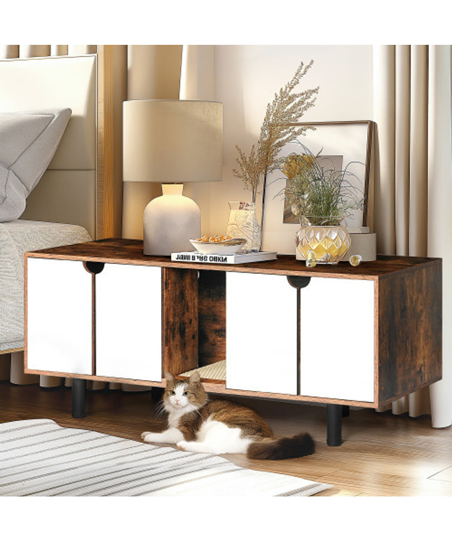 Modern Wooden Double Cat Litter Box Enclosure Cabinet