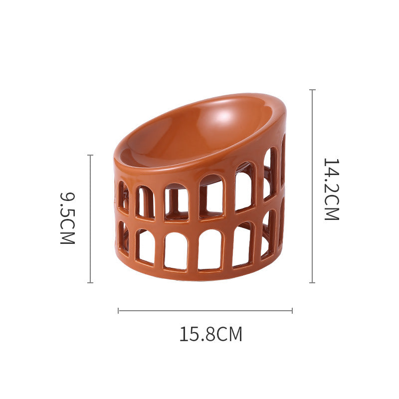 Earth Tone Ceramic Oblique Pet Food Bowl