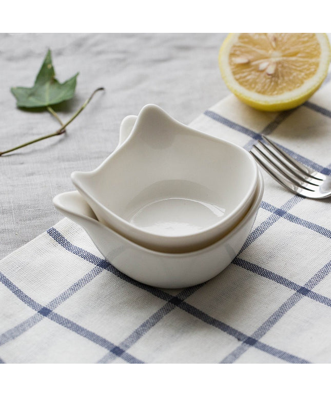 Japanese Style Porcelain Cat-Shaped Miniature Serving Bowl