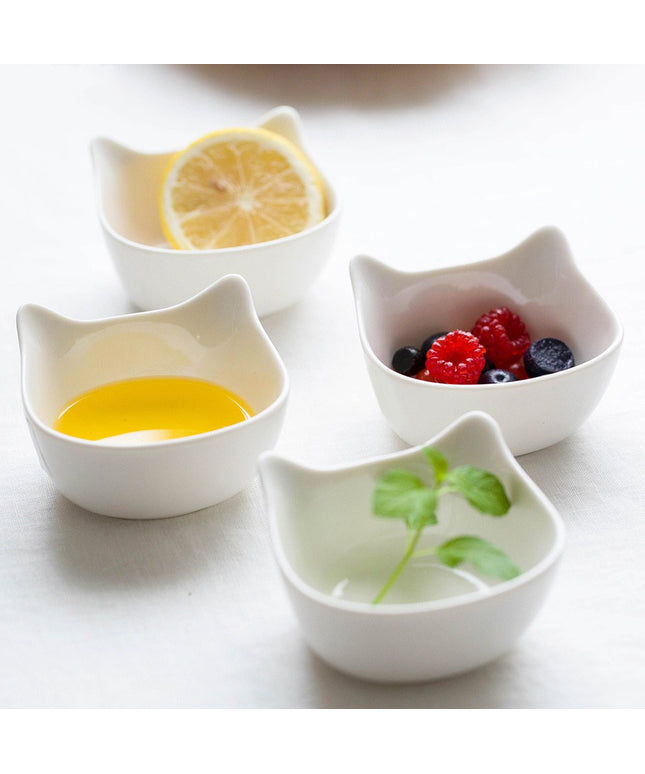 Japanese Style Porcelain Cat-Shaped Miniature Serving Bowl