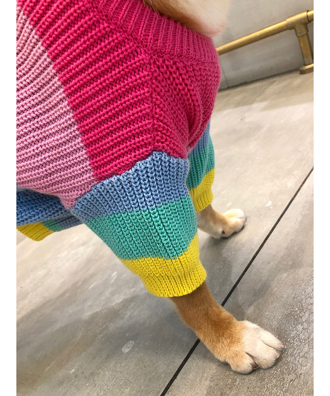 Rainbow Knit Striped Dog Sweater