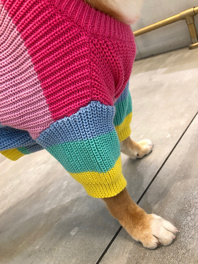 Rainbow Knit Striped Dog Sweater