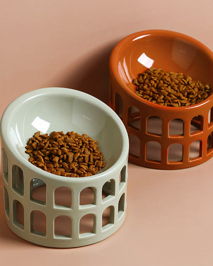 Earth Tone Ceramic Oblique Pet Food Bowl