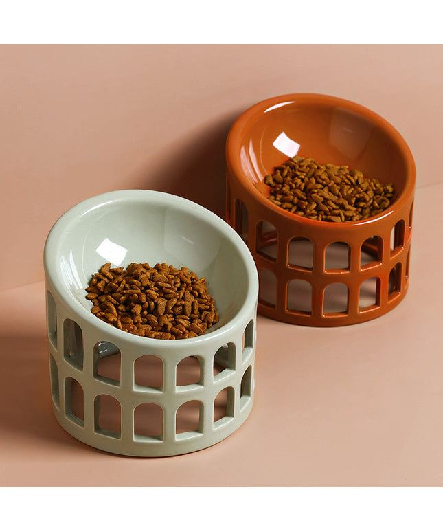 Earth Tone Ceramic Oblique Pet Food Bowl