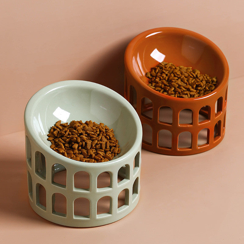 Earth Tone Ceramic Oblique Pet Food Bowl