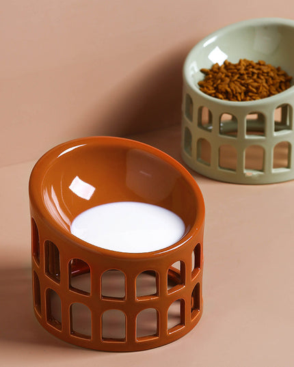 Earth Tone Ceramic Oblique Pet Food Bowl