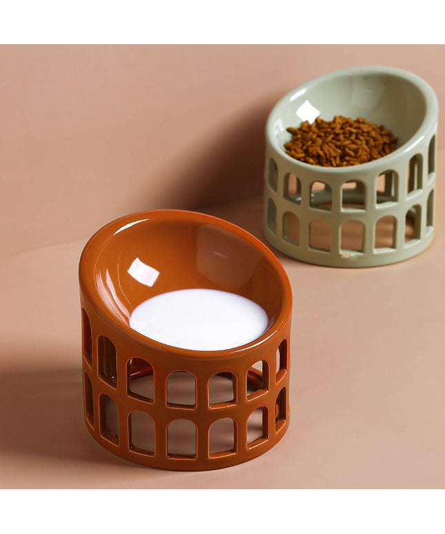 Earth Tone Ceramic Oblique Pet Food Bowl