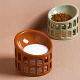 Earth Tone Ceramic Oblique Pet Food Bowl