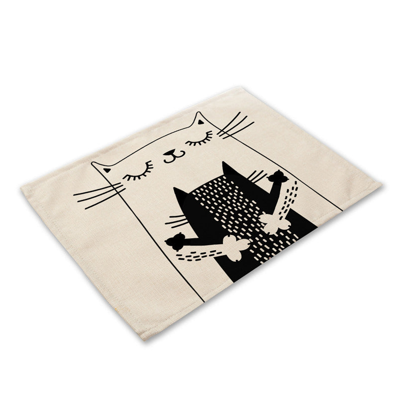 Decorative Cat Design Cotton And Linen Placemat