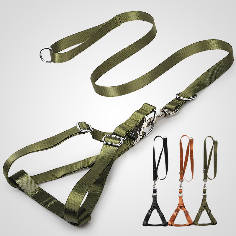 Earth Tone Alloy Buckle Nylon Dog Harness and Leash Set