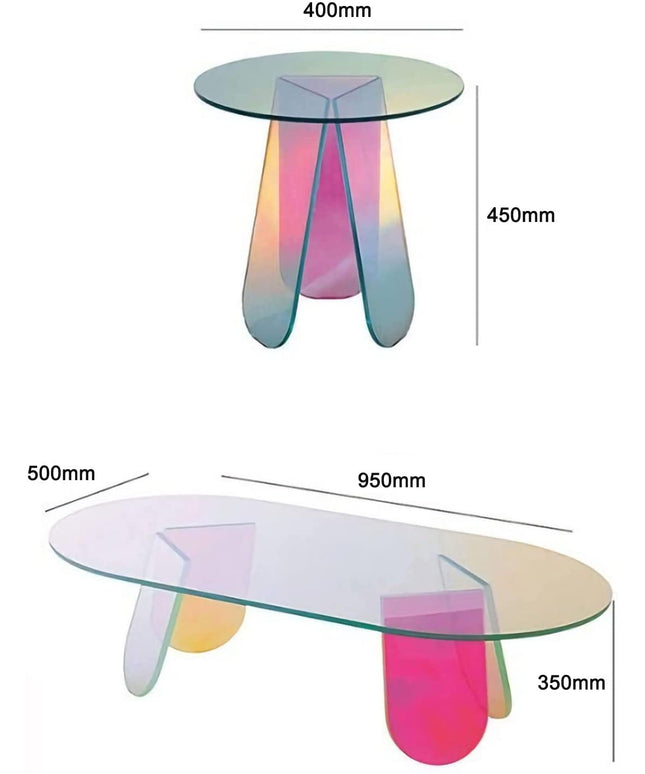 Iridescent Acrylic Coffee Table and End Table