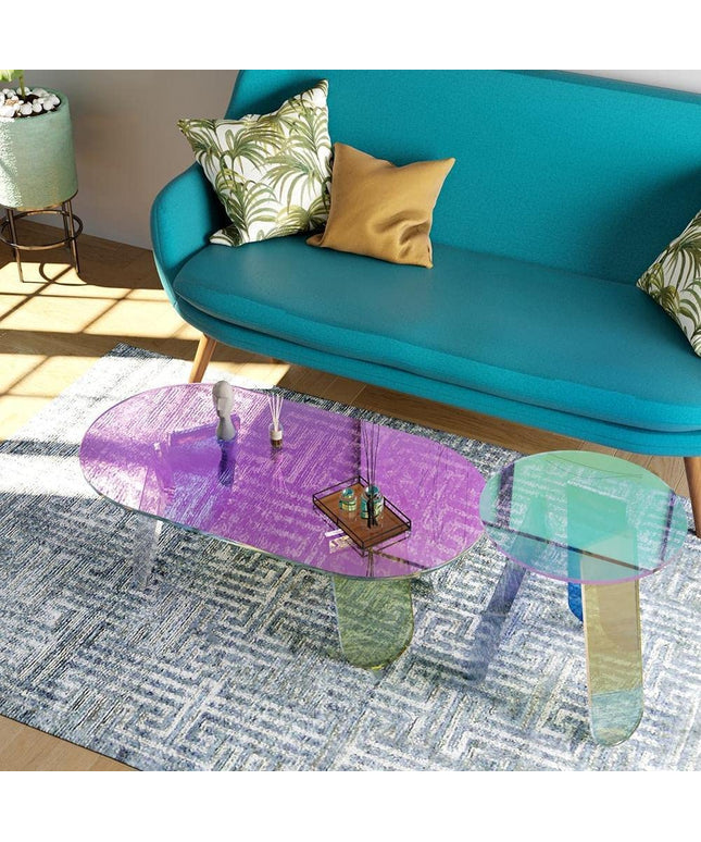 Iridescent Acrylic Coffee Table and End Table