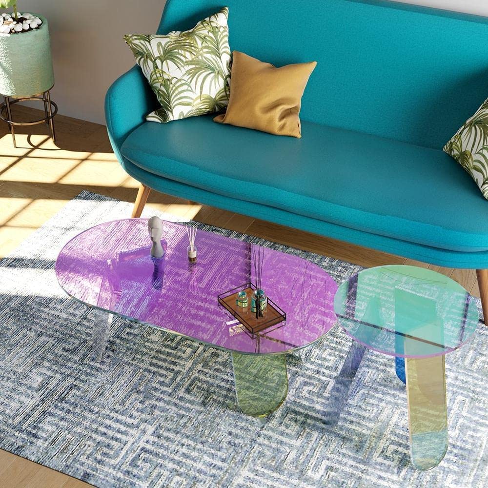 Iridescent Acrylic Coffee Table and End Table