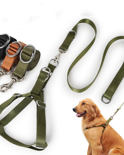 Earth Tone Alloy Buckle Nylon Dog Harness and Leash Set