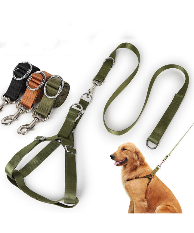Earth Tone Alloy Buckle Nylon Dog Harness and Leash Set
