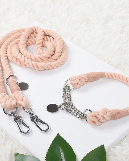 Twisted Double Head Pet Leash and Collar Set